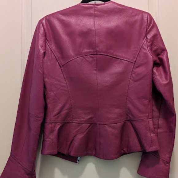 Fuchsia leather jacket - size 6 - Picture 3 of 7